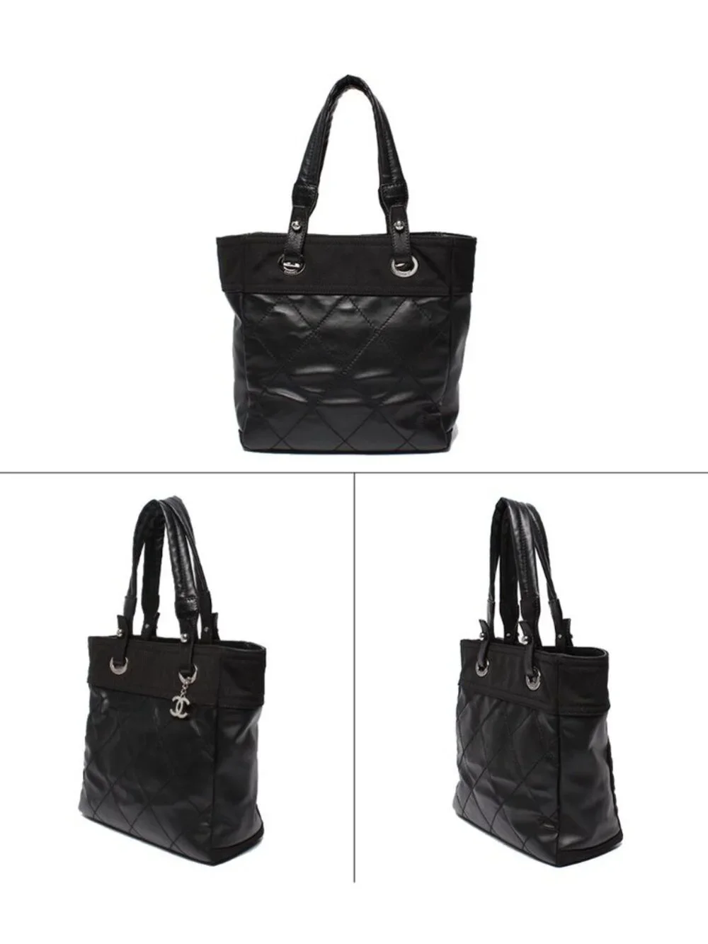 Chanel Tote Shoulder Bag Silver Paris Biarritz